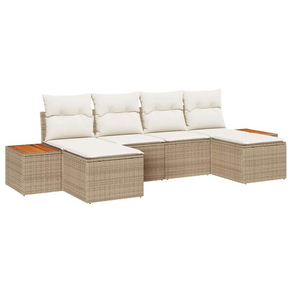 vidaXL Gartensofa-set mit Kissen 6 pcs Beige Poly-Rattan
