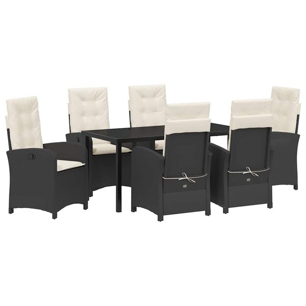 vidaXL Garten Essgruppe mit Kissen 7 pcs Schwarz Poly-Rattan