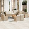 vidaXL 14-tlg. Garten-Sofagarnitur mit Kissen Beige Poly Rattan