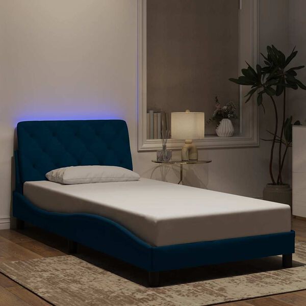 vidaXL Bettgestell mit LED ohne Matratze Blau 100x200 cm Samt