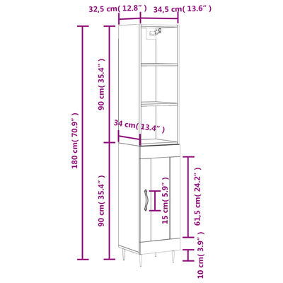 vidaXL Highboard Betongrau 34,5x34x180 cm Holzwerkstoff