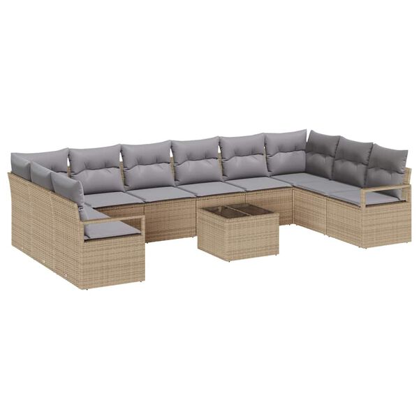 vidaXL Sofa Set mit Kissen 11 pcs Beige und Hellgrau Poly-Rattan