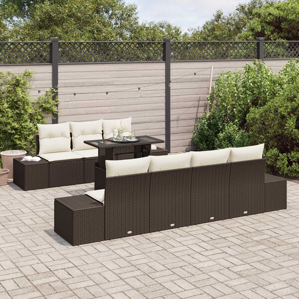 vidaXL Sofa Set mit Kissen 8 pcs Braun und Creme Poly-Rattan