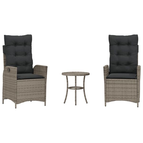 vidaXL 3-tlg. Bistro-Set mit Kissen Grau Poly Rattan