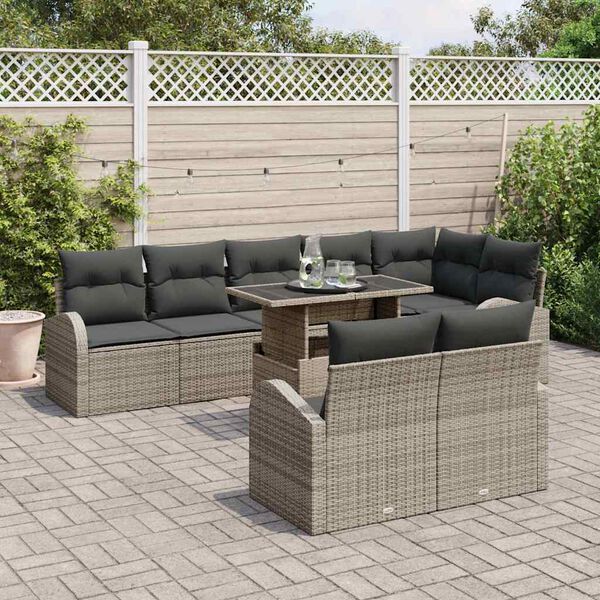 vidaXL Garten-Sofa-Set mit Speicher 9 pcs Grau Poly Rattan