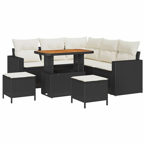 vidaXL Gartensofa-set mit Kissen 9 pcs Schwarz und Creme Poly-Rattan