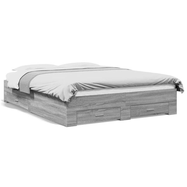 vidaXL Bettgestell mit Schubladen Grau Sonoma 140x200 cm Holzwerkstoff