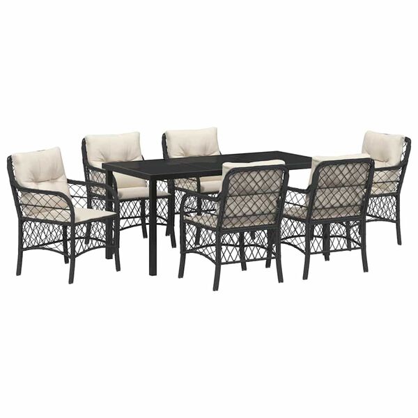 vidaXL Garten Essgruppe mit Kissen 7 pcs Schwarz Poly-Rattan