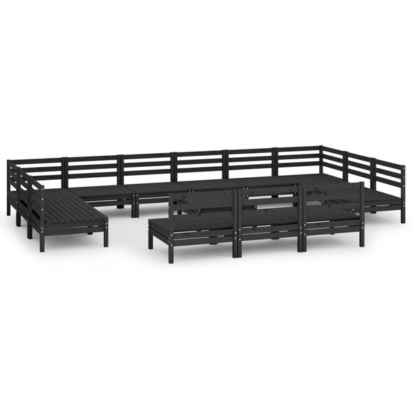 vidaXL 14-tlg. Garten-Lounge-Set Schwarz Massivholz Kiefer