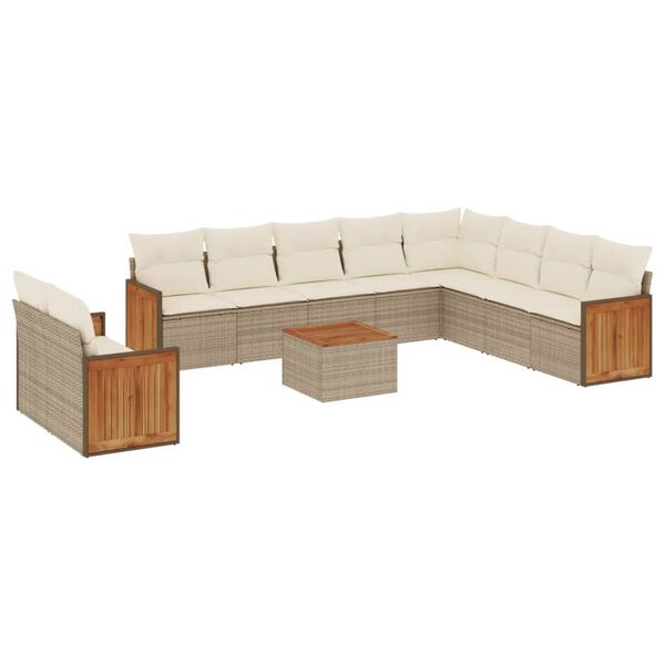 vidaXL 11-tlg. Garten-Sofagarnitur mit Kissen Beige Poly Rattan