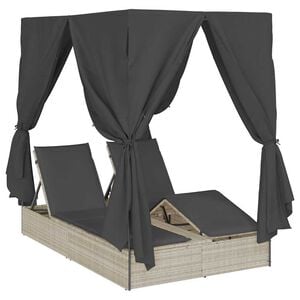 vidaXL Doppelte Sonnenliege mit Dach Hellgrau 205 x 129 x 200 cm