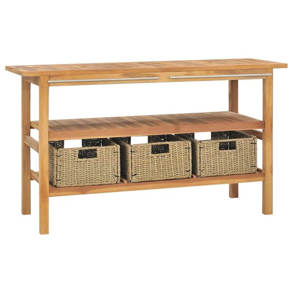 vidaXL Waschtisch mit Marmorwaschbecken Schwarz Massivholz Teak