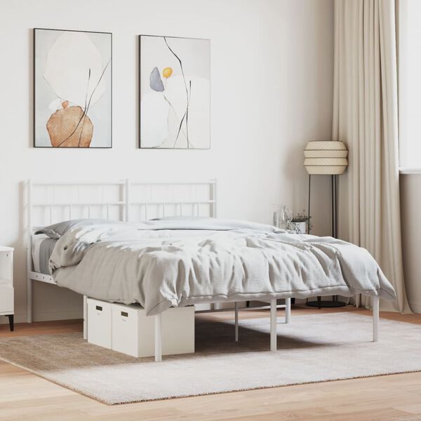 vidaXL Bettgestell mit Kopfteil Metall Wei&szlig; 140x190 cm