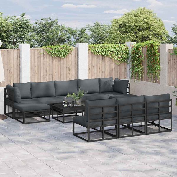 vidaXL Garten-Sofa-Set mit Kissen 11 pcs Schwarz Aluminium