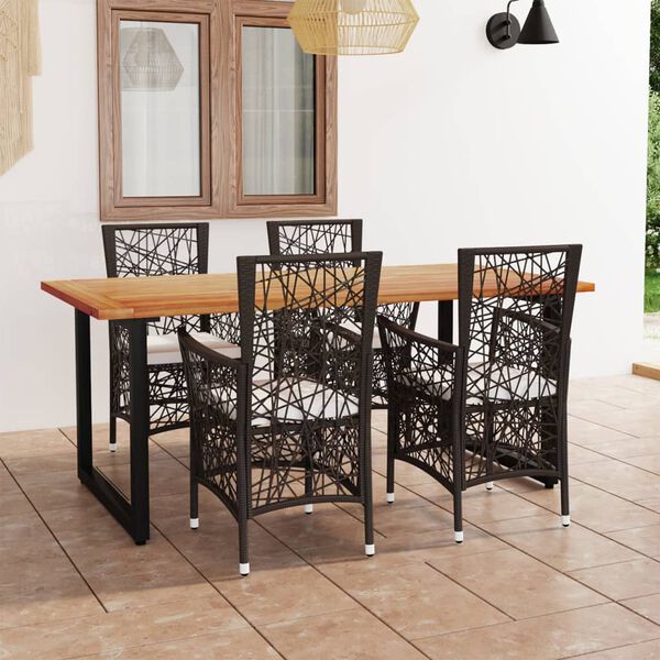 vidaXL 5-tlg. Garten-Essgruppe mit Kissen Poly Rattan Braun