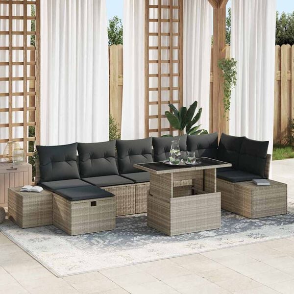 vidaXL Garten-Sofa-Set 8 pcs Hellgrau Poly-Rattan