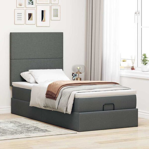 vidaXL Ottoman-Bett mit Matratze Dunkelgrau 100x200 cm Stoff