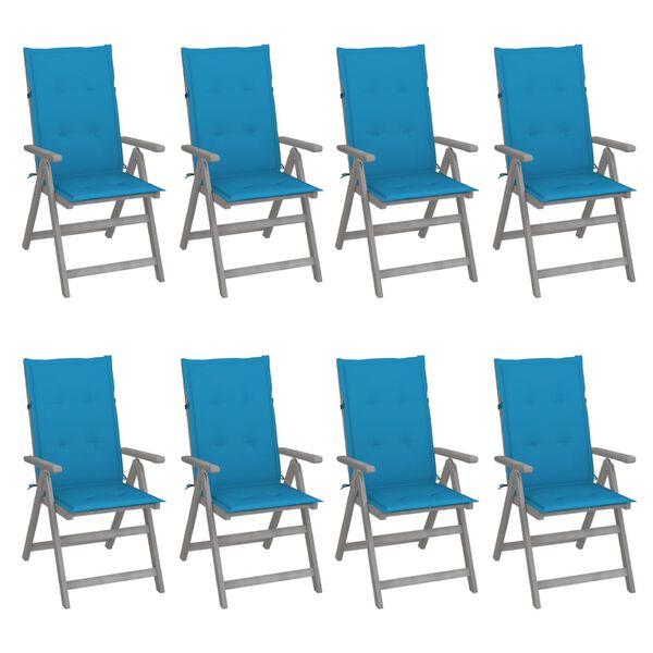 vidaXL Verstellbare Gartenst&uuml;hle mit Auflagen 8 Stk. Grau Akazienholz