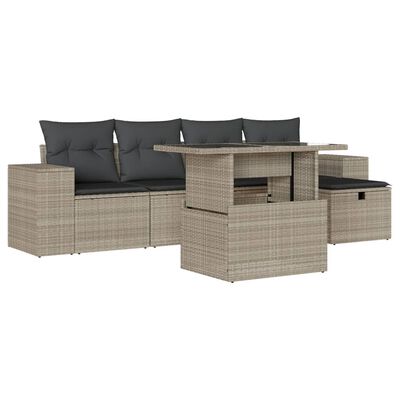 vidaXL 6-tlg. Garten-Sofagarnitur mit Kissen Hellgrau Poly Rattan