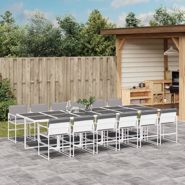 vidaXL 13-tlg. Garten-Essgruppe mit Kissen Wei&szlig; Textilene
