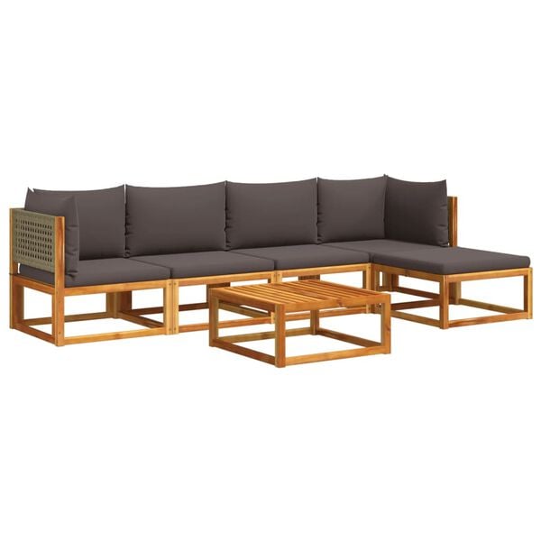 vidaXL 6-tlg. Gartensofa-Set mit Kissen Holz Akazie & Rattan