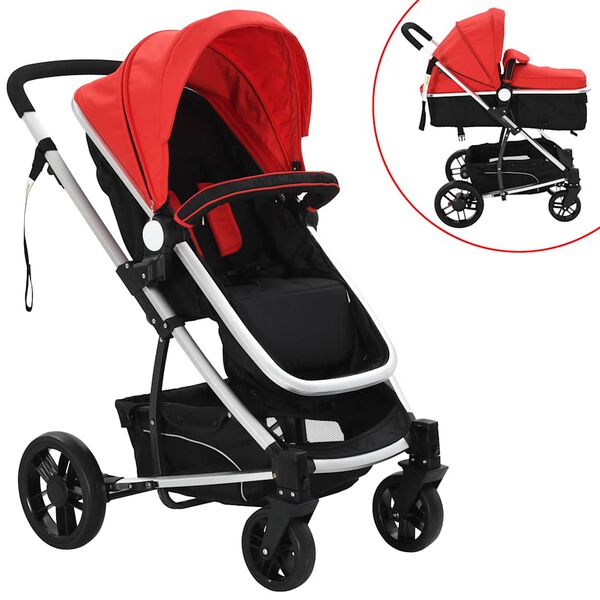 vidaXL 2-in-1 Kinderwagen/Buggy Aluminium Rot und Schwarz