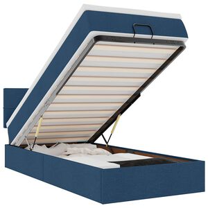 vidaXL Ottoman-Bett mit Matratze & LEDs Blau 90x190 cm Stoff
