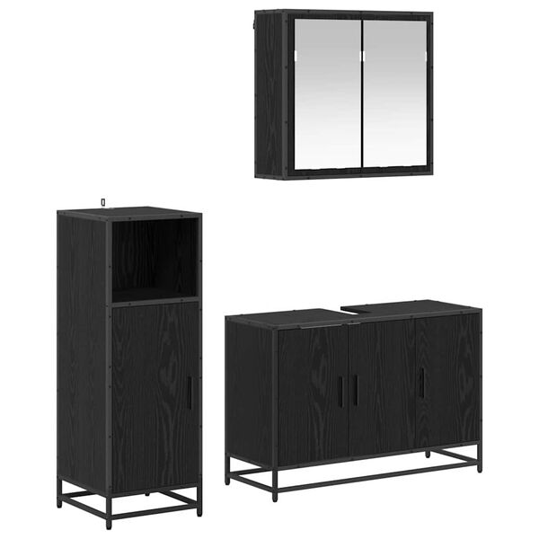 vidaXL Badezimmerm&ouml;bel-Set 3 pcs Schwarz Eichen-Optik Holzwerkstoff