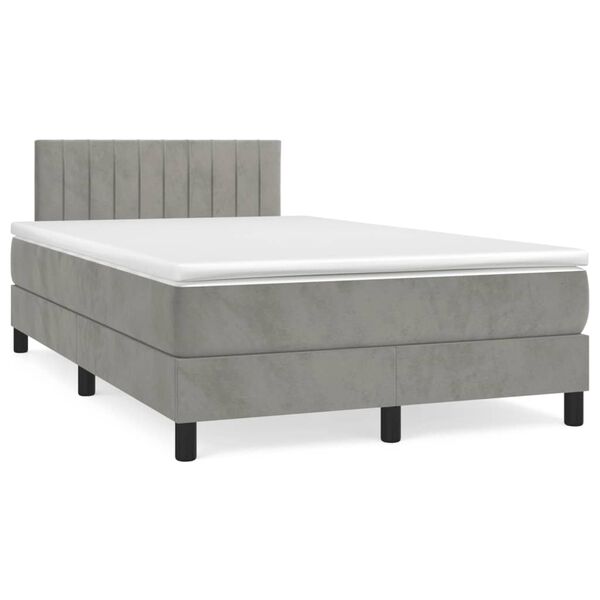 vidaXL Boxspringbett mit Matratze Hellgrau 120x190 cm Samt
