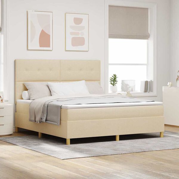 vidaXL LED Boxspringbett mit Matratze Creme 180 x 200 cm Stoff