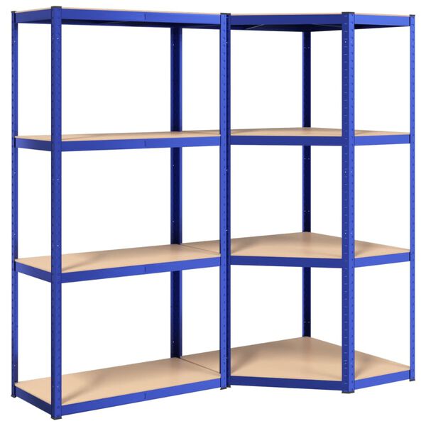 vidaXL Regale mit 4 B&ouml;den 2 Stk. Blau Stahl & Holzwerkstoff