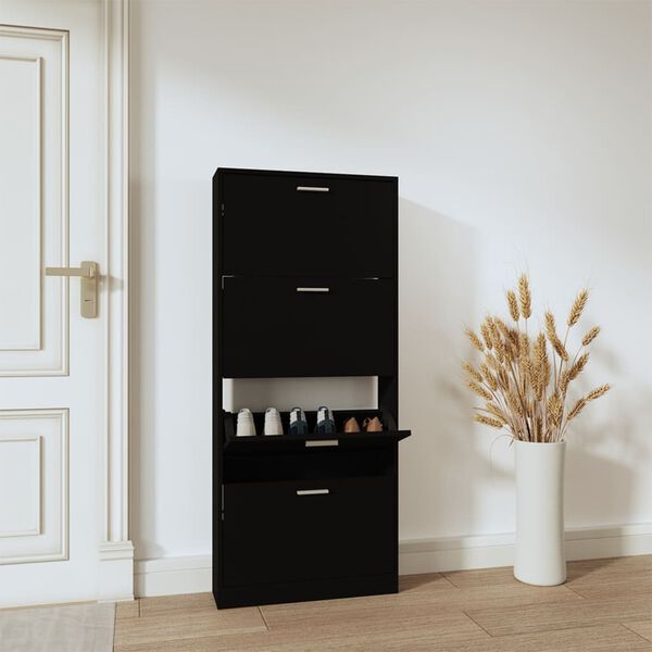 vidaXL Schuhschrank Schwarz 59x17x150 cm Holzwerkstoff