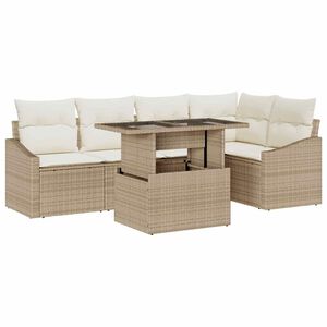 vidaXL Garten-Sofa-Set mit Kissen mit Speicher 6 pcs Beige und Creme