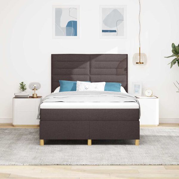 vidaXL LED Boxspringbett mit Matratze Dunkelbraun 160 x 200 cm Stoff