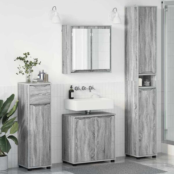 vidaXL Badezimmerm&ouml;bel-Set mit Regal 4 pcs Graues Sonoma Holzwerkstoff