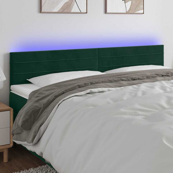 vidaXL LED Kopfteil Dunkelgr&uuml;n 180x5x78/88 cm Samt