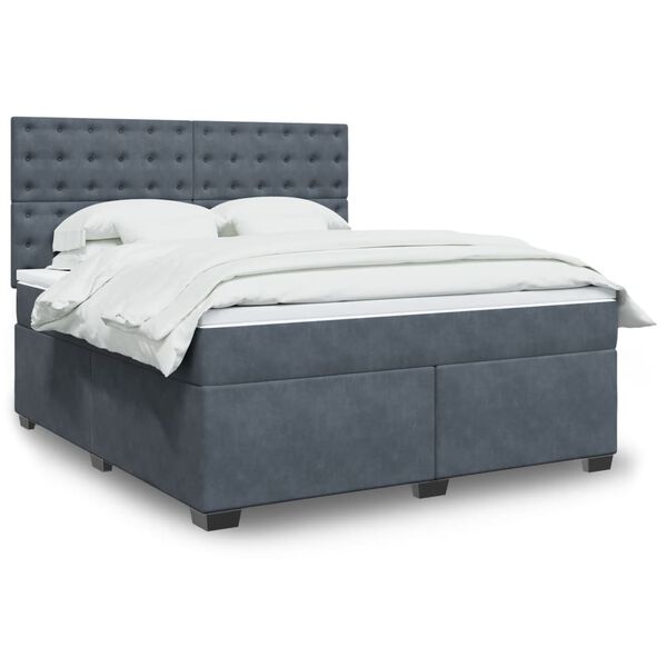 vidaXL Boxspringbett mit Matratze Dunkelgrau 180x200 cm Samt