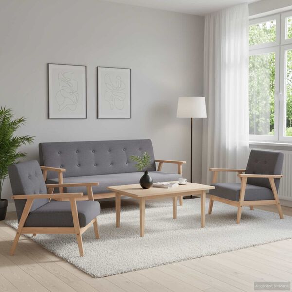 vidaXL 3-tlg. Sofagarnitur Stoff Dunkelgrau
