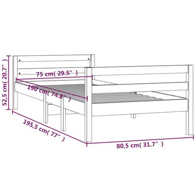 vidaXL Massivholzbett ohne Matratze 75x190 cm Kiefernholz