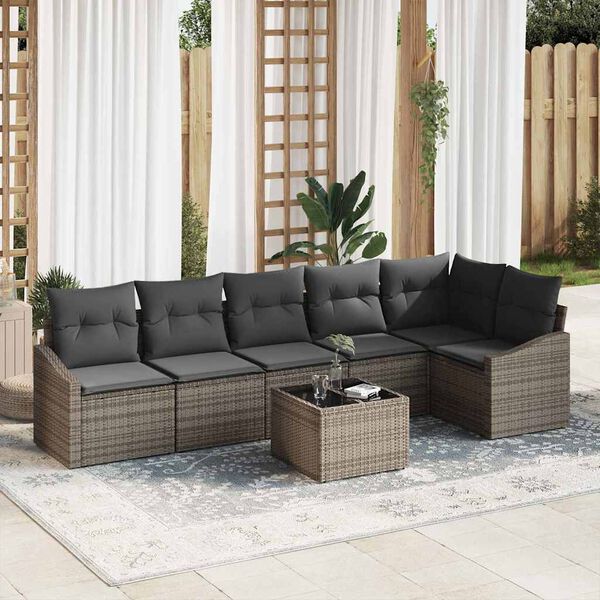 vidaXL Sofa Set mit Kissen mit Speicher 7 pcs Hellgrau Poly-Rattan