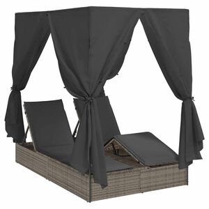 vidaXL Doppelte Sonnenliege mit Dach Grau 205 x 129 x 200 cm PE Rattan