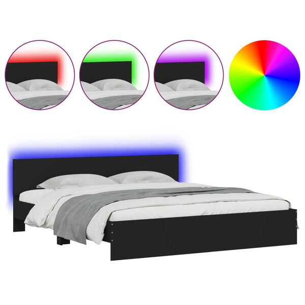 vidaXL Bettgestell mit Kopfteil und LED-Beleuchtung Schwarz 180x200 cm