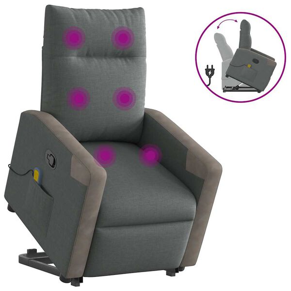 vidaXL Massagesessel mit Aufstehhilfe Dunkelgrau Stoff