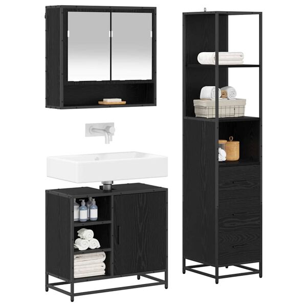 vidaXL Badezimmerm&ouml;bel-Set 3 pcs Schwarz Eichen-Optik Holzwerkstoff