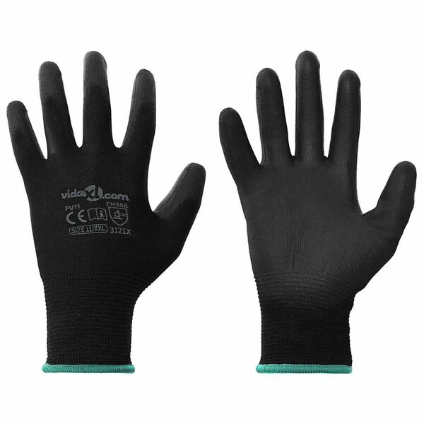 vidaXL Arbeitshandschuhe 12 pcs Schwarz 11 / XXL Polyester