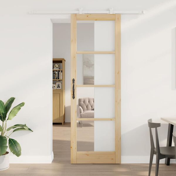 vidaXL Schiebet&uuml;r ORKDAL Natur 78 x 232 cm Massivholz Kiefer und Glas