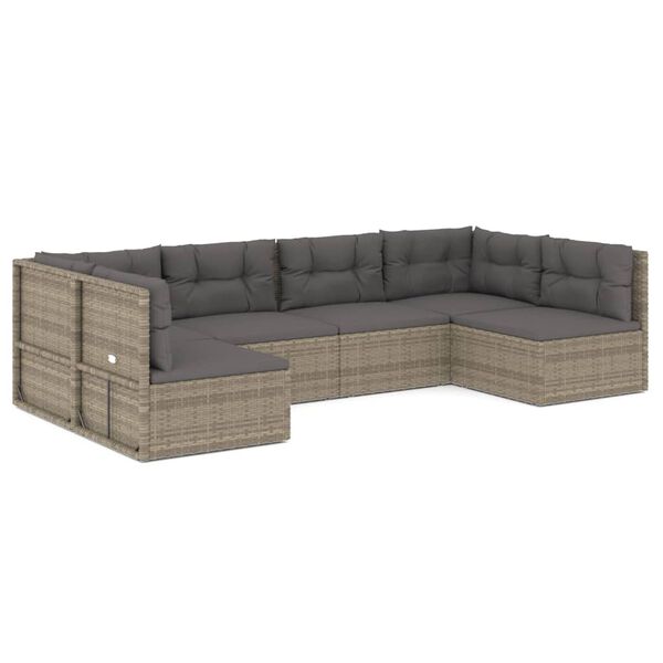 vidaXL 6-tlg. Garten-Lounge-Set mit Kissen Grau Poly Rattan