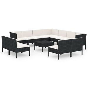 vidaXL 12-tlg. Garten-Lounge-Set mit Auflagen Poly Rattan Schwarz