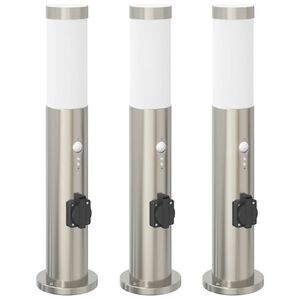 vidaXL Pollerleuchten mit Sensor&Steckdose 3er 50 cm Edelstahl IP44