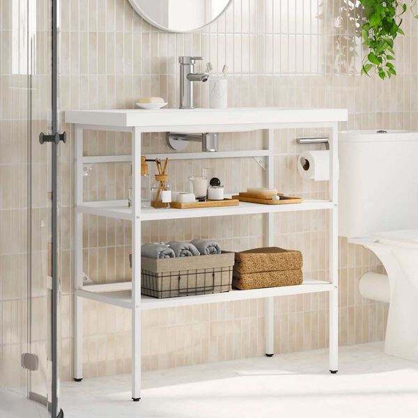 vidaXL Badezimmer Waschtischgestell Wei&szlig; 79x38x83 cm Eisen